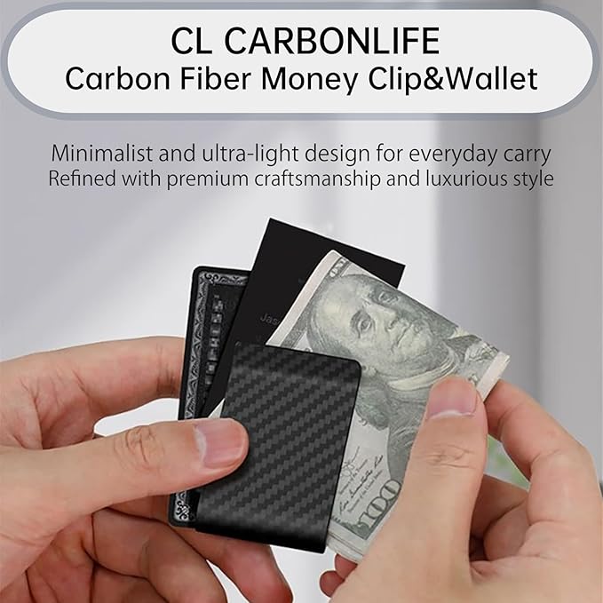Carbon Fiber Wallet Money Clip for Cash and Credit Card