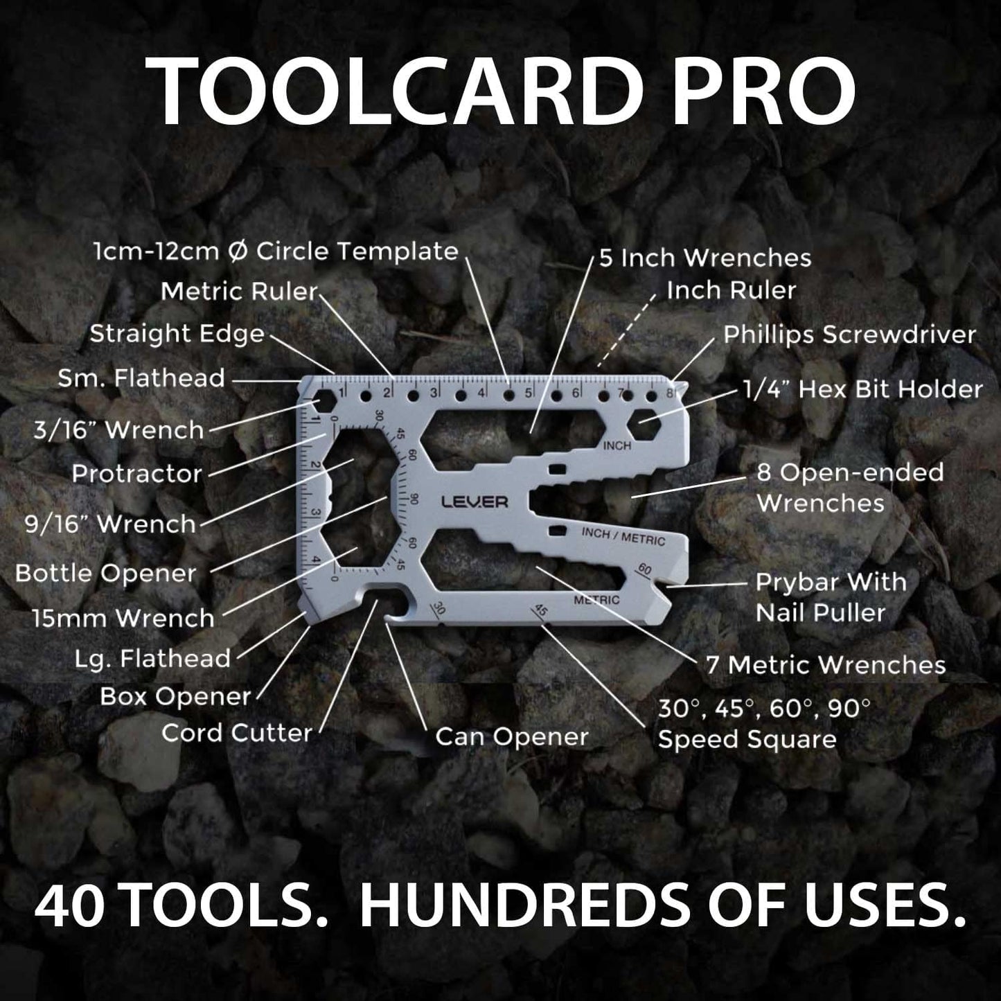 Lever Gear Toolcard Pro - 40 in 1 Credit Card Multitool