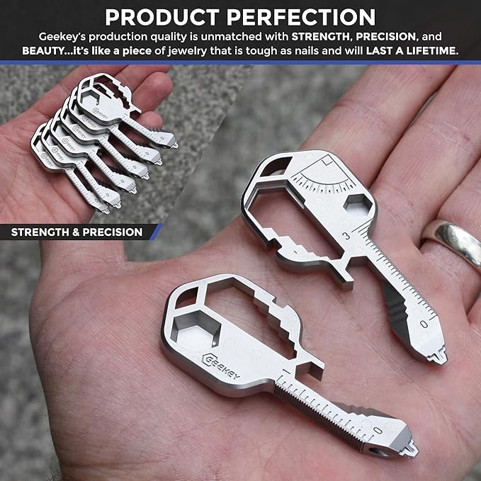 Geekey Multi-tool | Original Key Shaped Pocket Tool | Stainless Steel Keychain Utility Gadget | 16+ Tools |