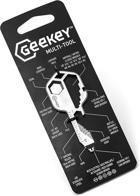 Geekey Multi-tool | Original Key Shaped Pocket Tool | Stainless Steel Keychain Utility Gadget | 16+ Tools |