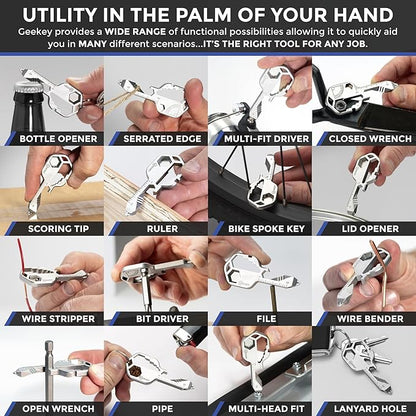 Geekey Multi-tool | Original Key Shaped Pocket Tool | Stainless Steel Keychain Utility Gadget | 16+ Tools |
