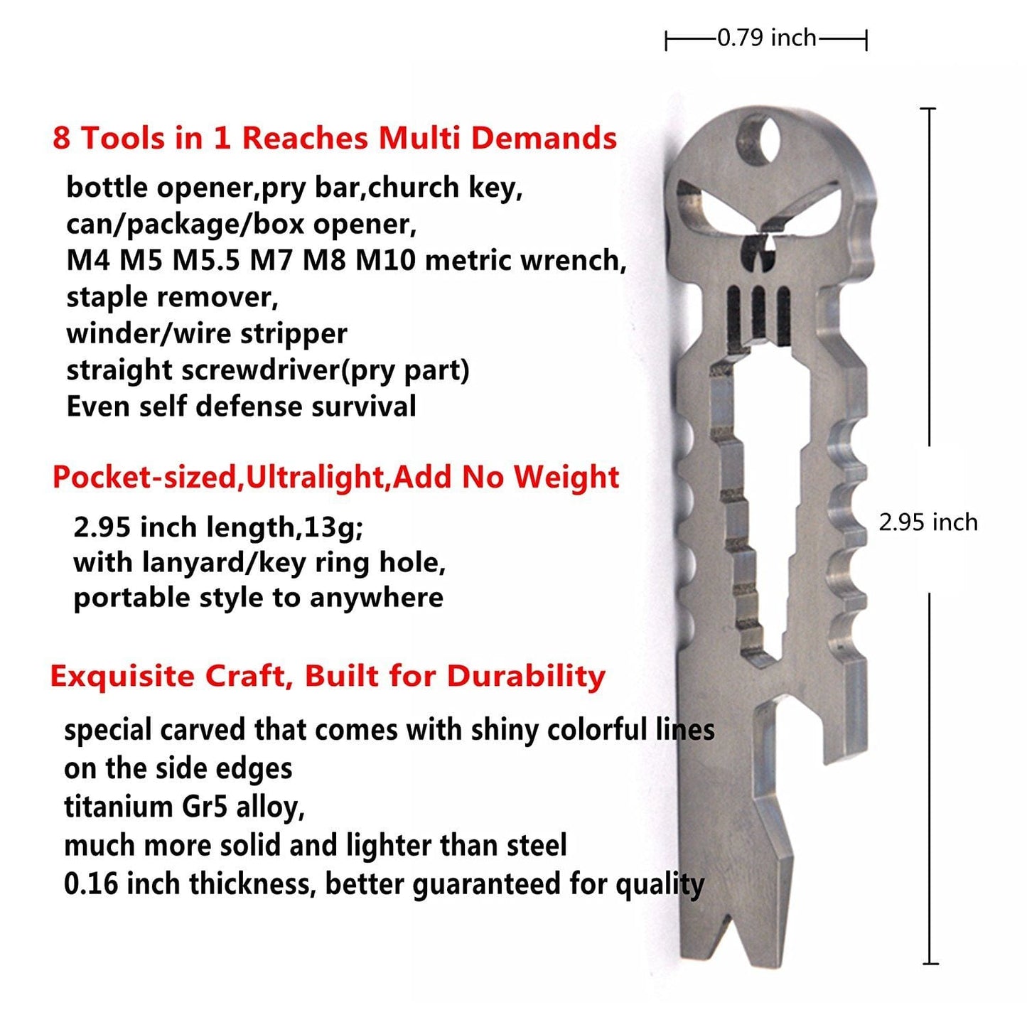 (Silver)Skull Survival Pocket Tool Key - أداة متعددة الاستخدام