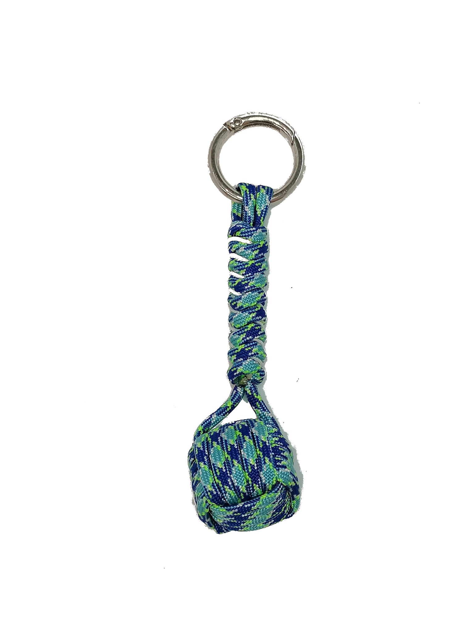 SQUARE MONKEYFIST KEYFOB HAND MADE FROM PARACORD (GREEN-BLUE)